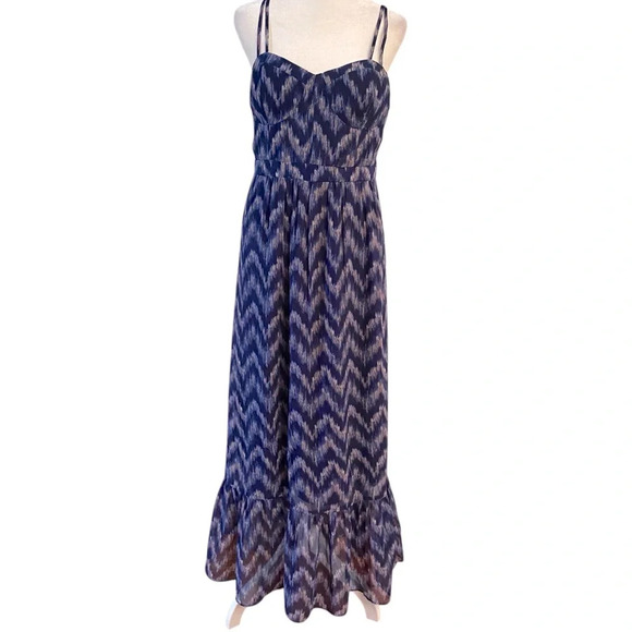 American Eagle Maxi Dress Size M Blue Purple Chevron Lined Smocked Back Party - Picture 1 of 13